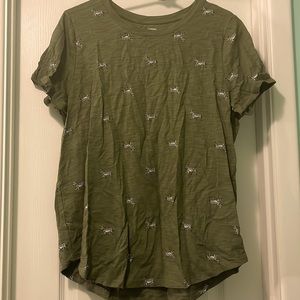 Zebra print green Heather T-shirt. Size Large